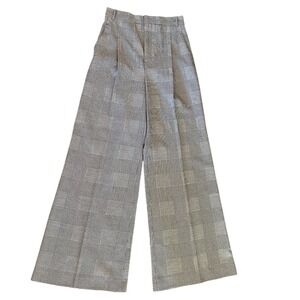 Zara Woman Grey Glen Check Plaid High Waisted Pleated Wide Leg Trousers Size L